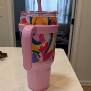 Reduce 40oz Pink Tumbler with Colorful Abstract Design